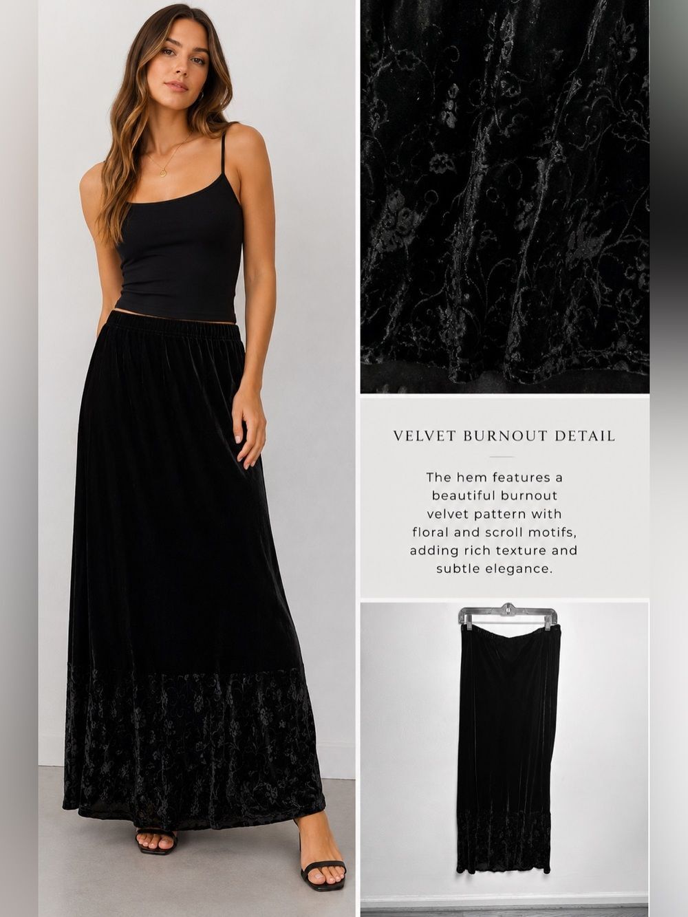 Johnny Was 100% Silk Velvet Burnout Maxi Skirt Whimsygoth Dark Romantic 90s Y2K
